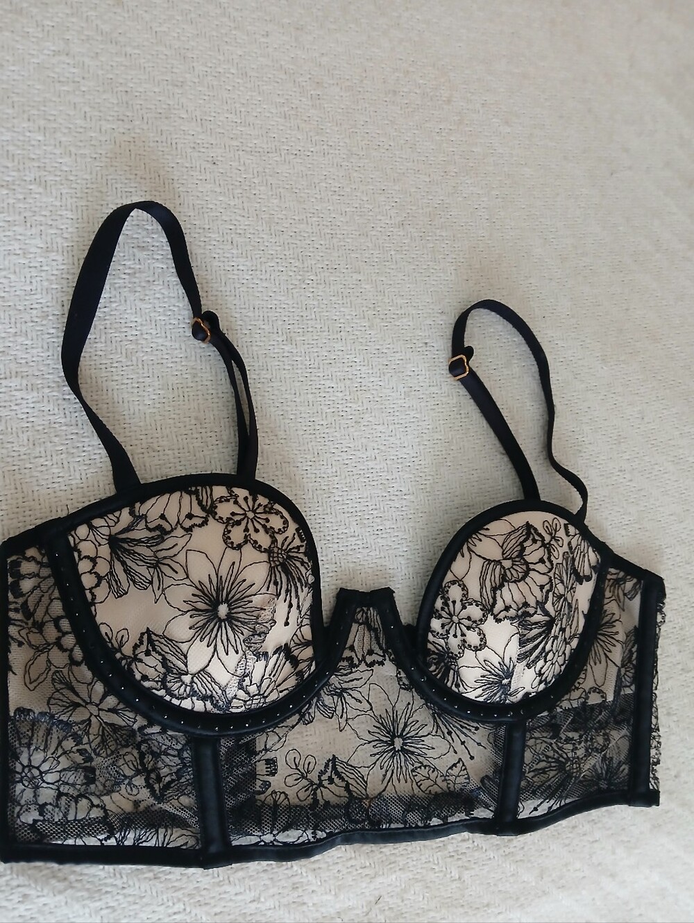 Victoria's Secret Black Floral Lace Longline Bra